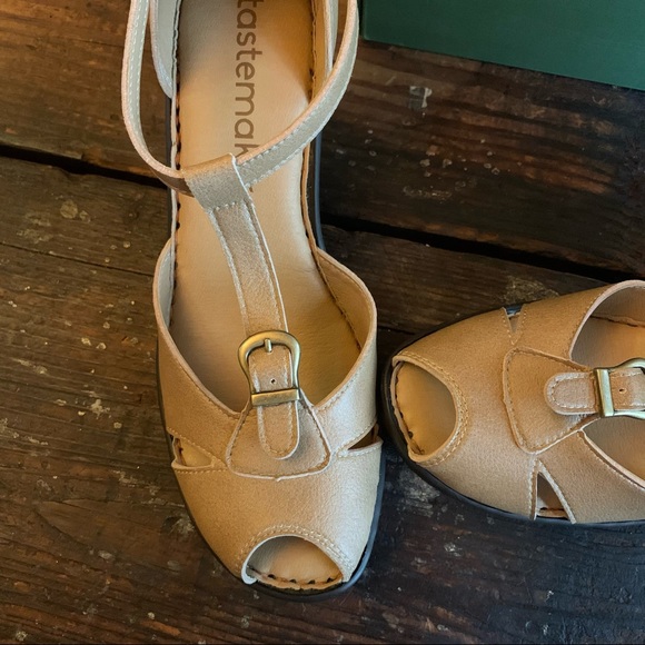 Anthropologie heels | Tastemaker NiB Vegan leather t-strap 3 in heel - Picture 7 of 10